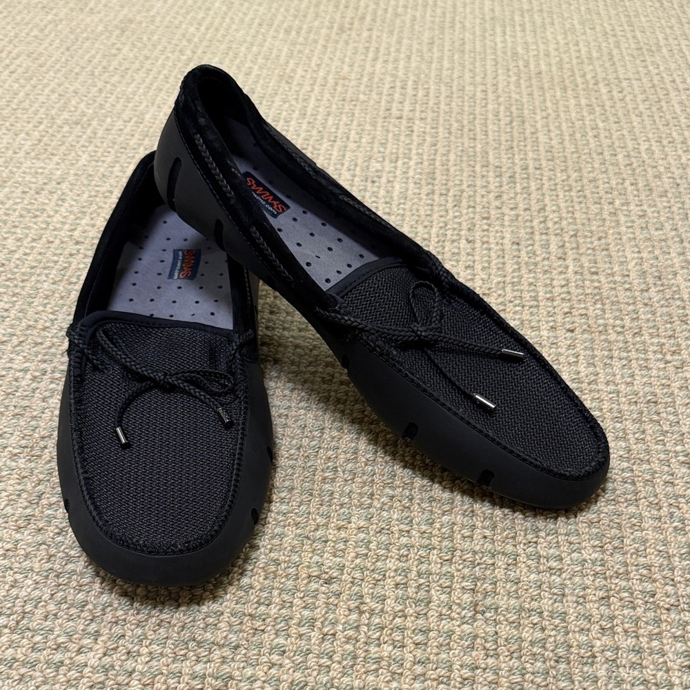 Swims Black Braided Lace Mesh Loafers